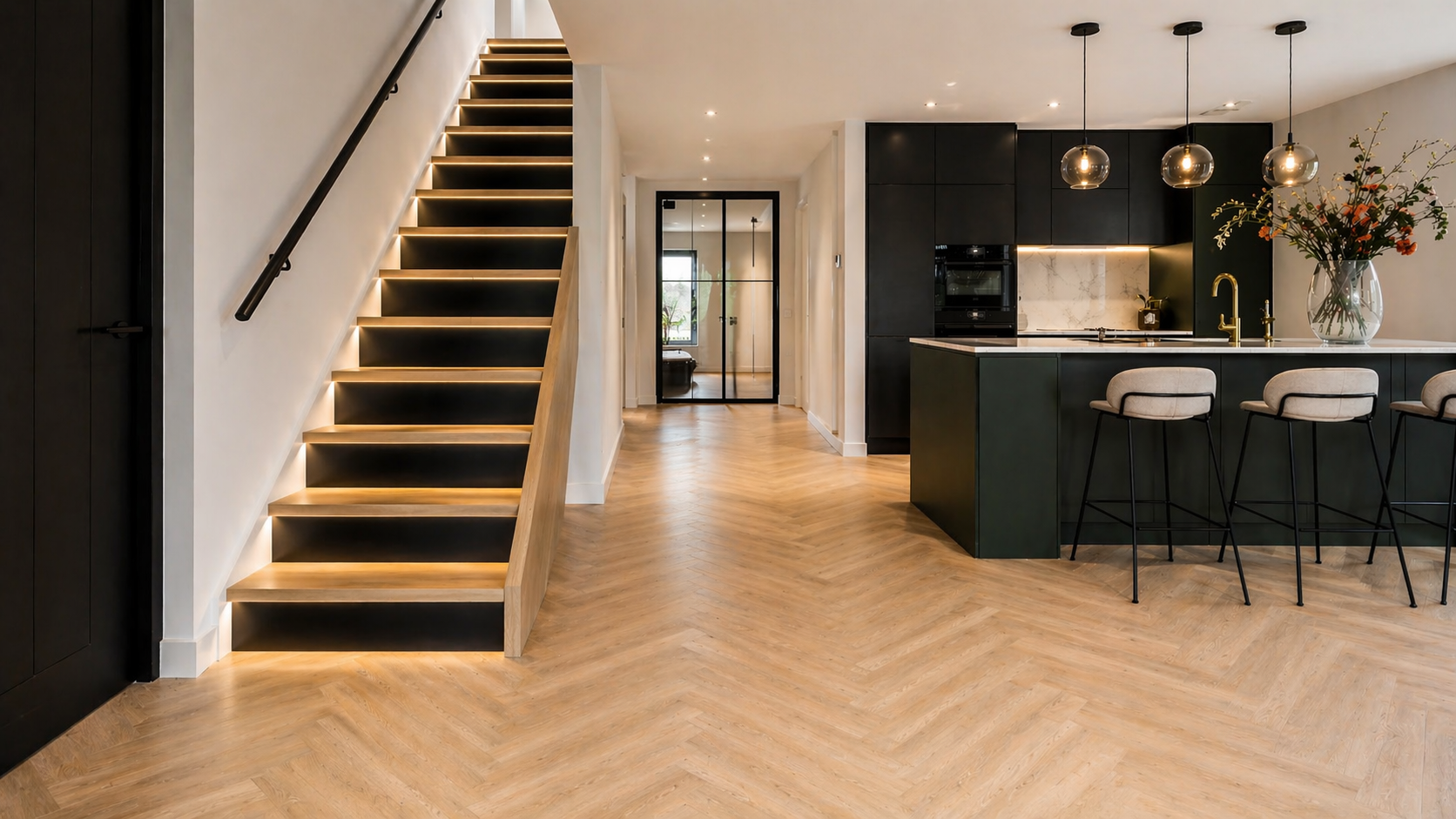 Traprenovaties 5 Keuken visgraat vloer en trap